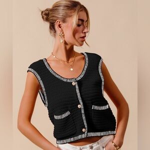 ♥️ SO ME Textured Sweater Vest Top With Pockets